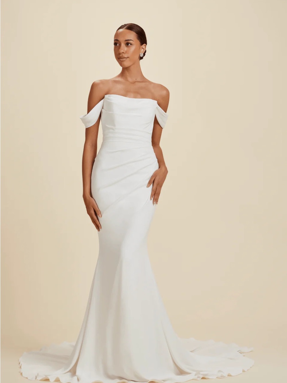 Luxe Strapless White Ruched Column Wedding Gown